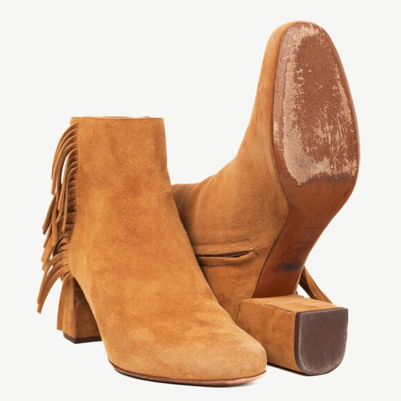 Saint Laurent Babies 70s Fringe Camel-Brown Suede Boots - Picture 4 of 11